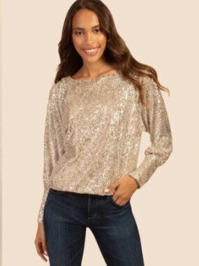 Trina Turk Sprite Dolman Sleeve Champagne Silver Sequin Top Small